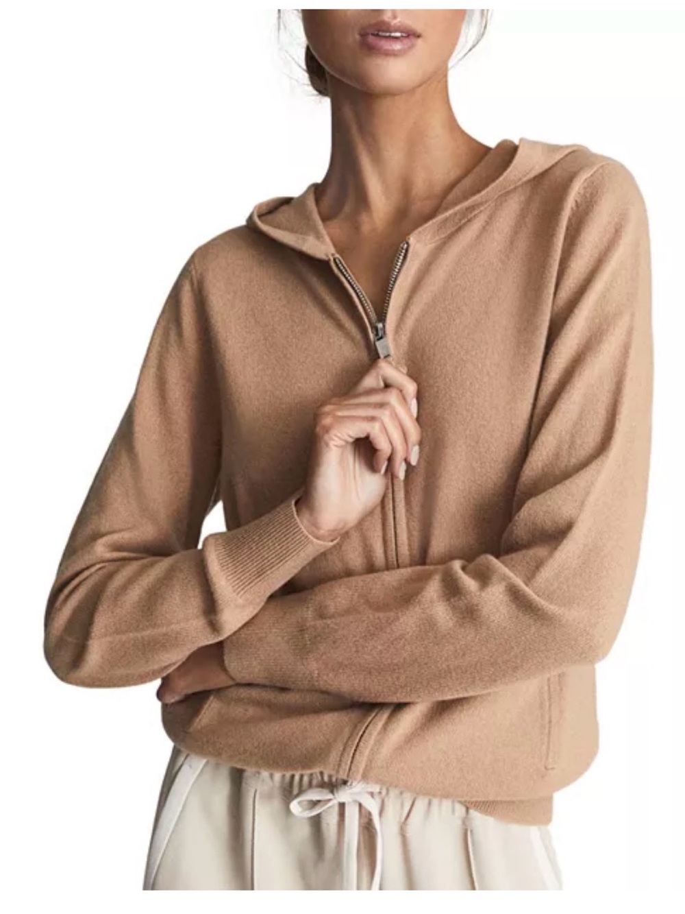 Reiss Courtney Cashmere Blend Zip Cardigan Tan L